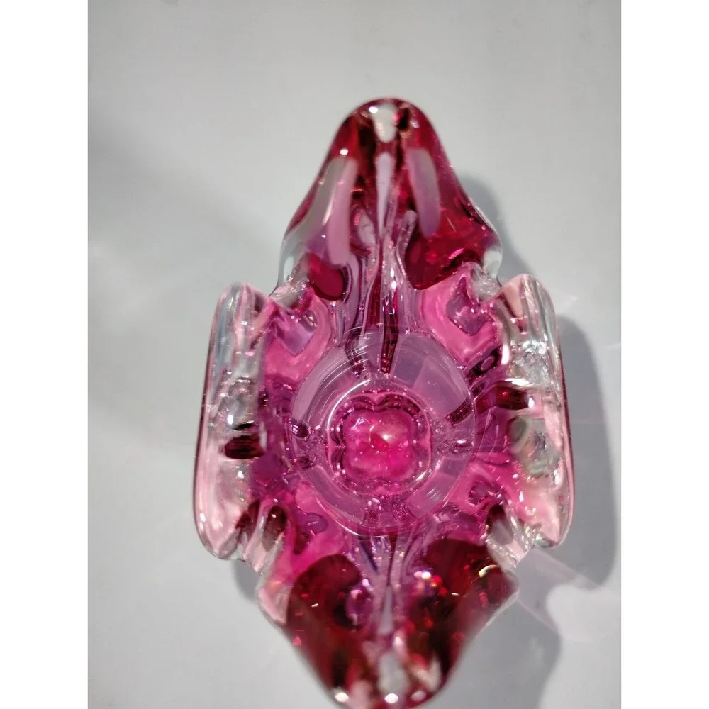 Chribska Cat Head‎ Vase Pink Czech Art Glass Hospodka Sommerso MCM 1960s